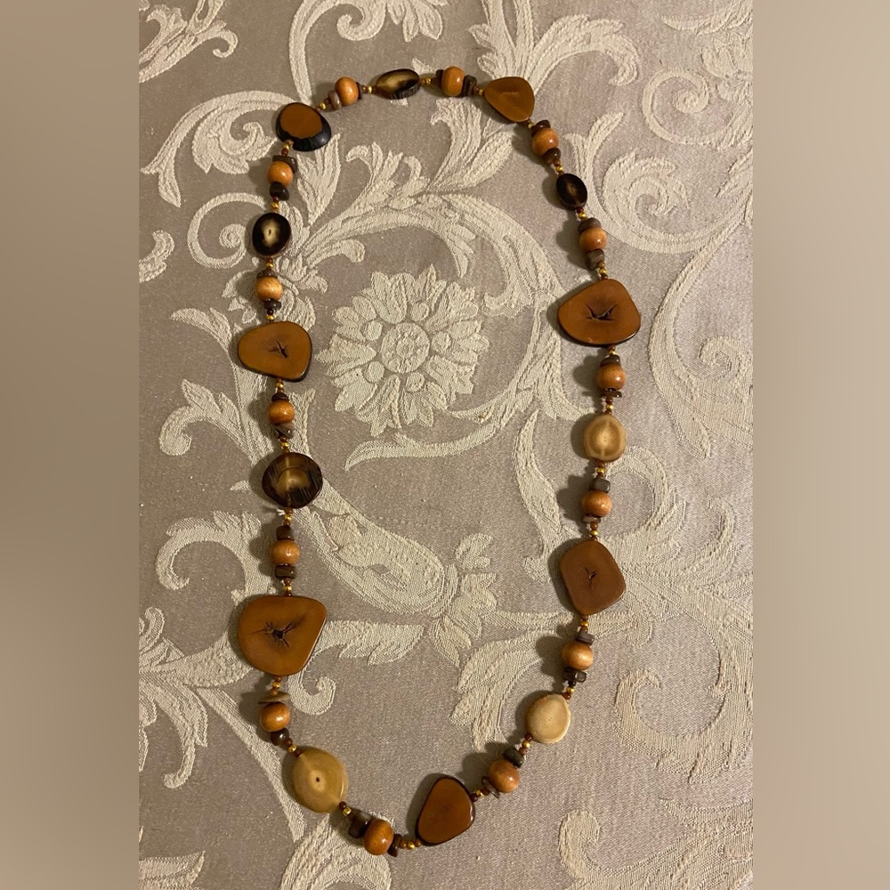 Brown wooden beaded necklace